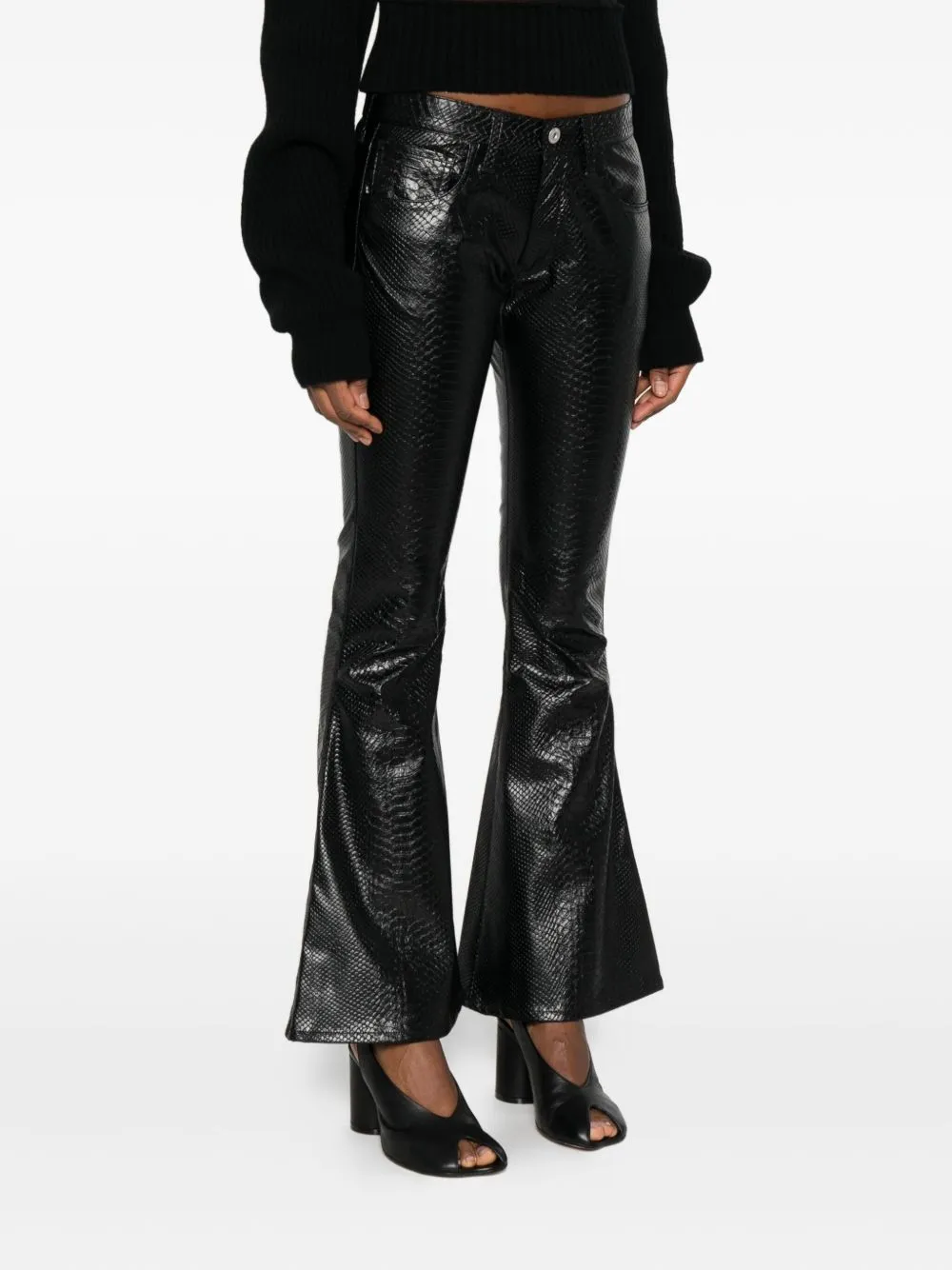 Faux-Leather Flared Trousers