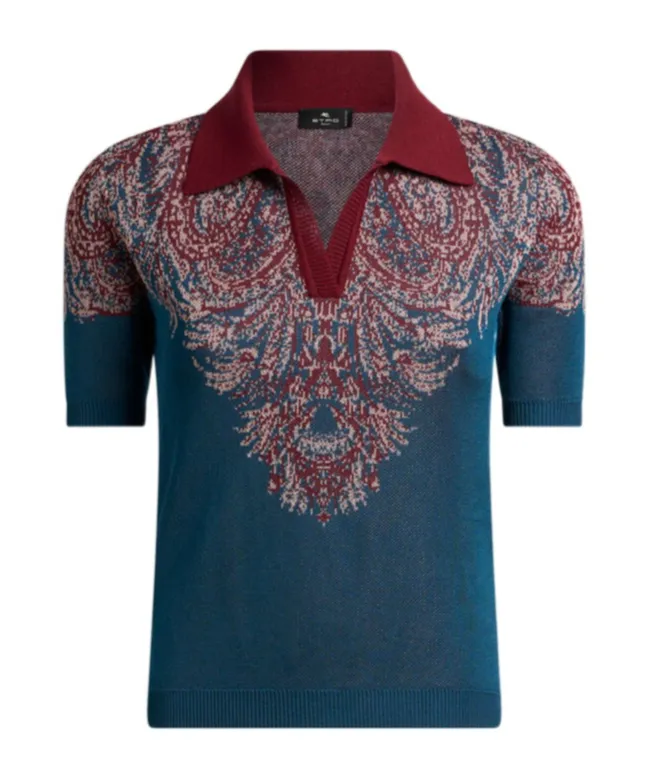 Etro Pattern-Jacquard Knitted Polo Shirt