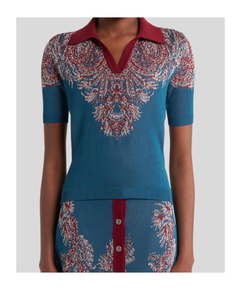 Etro Pattern-Jacquard Knitted Polo Shirt