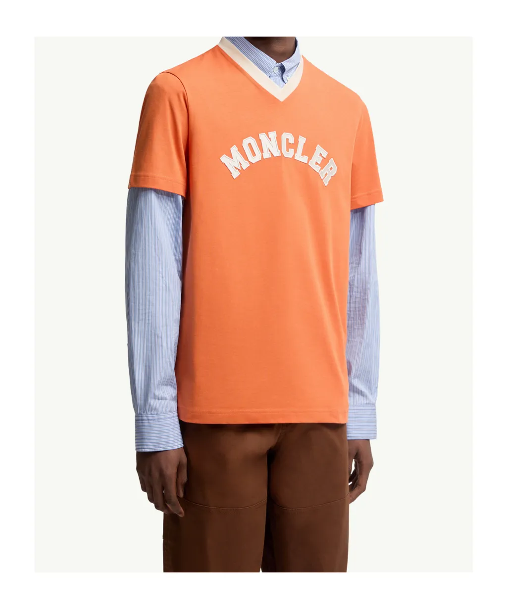 Embroidered Logo Cotton Piquet V-Neck T-Shirt