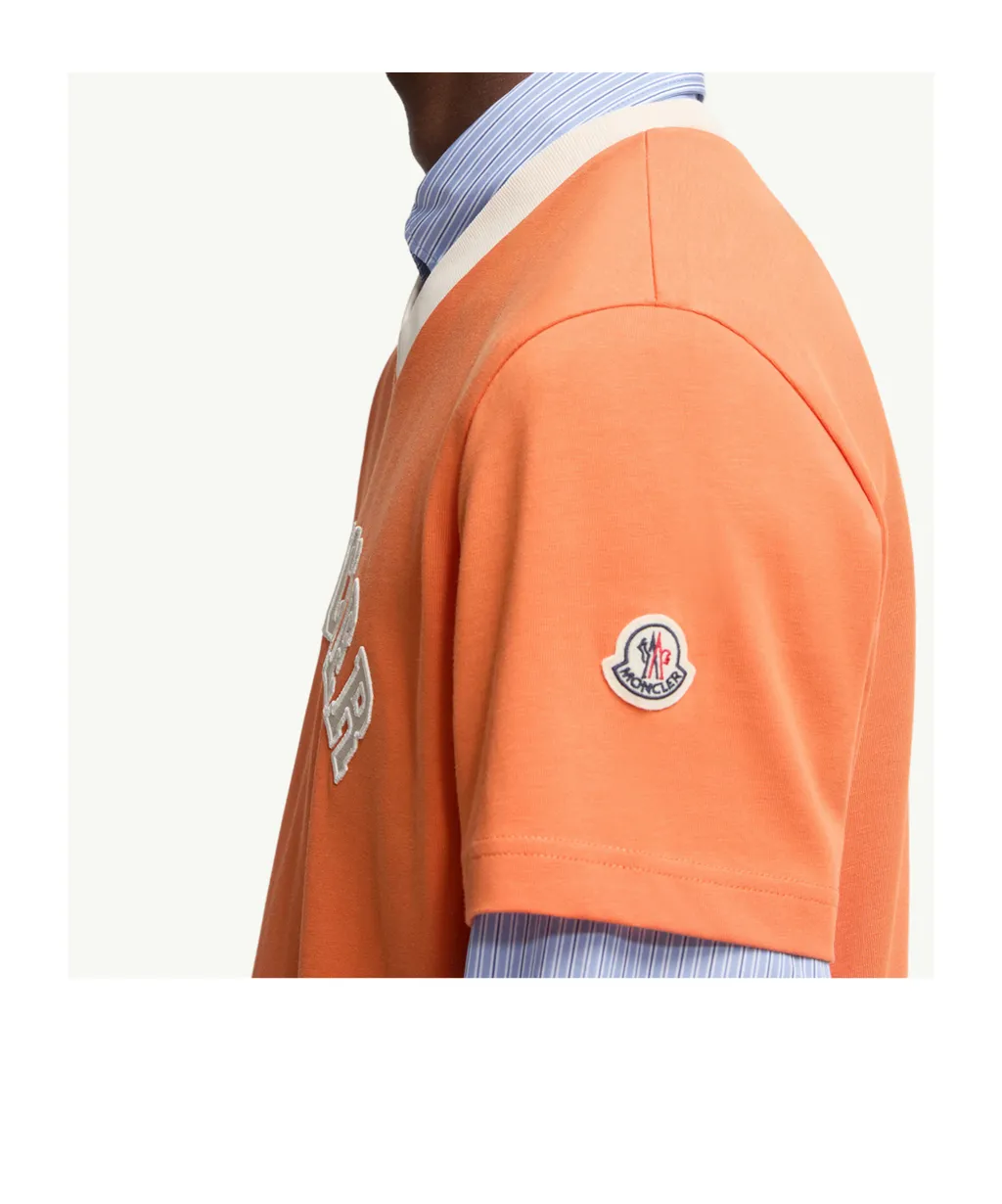 Embroidered Logo Cotton Piquet V-Neck T-Shirt