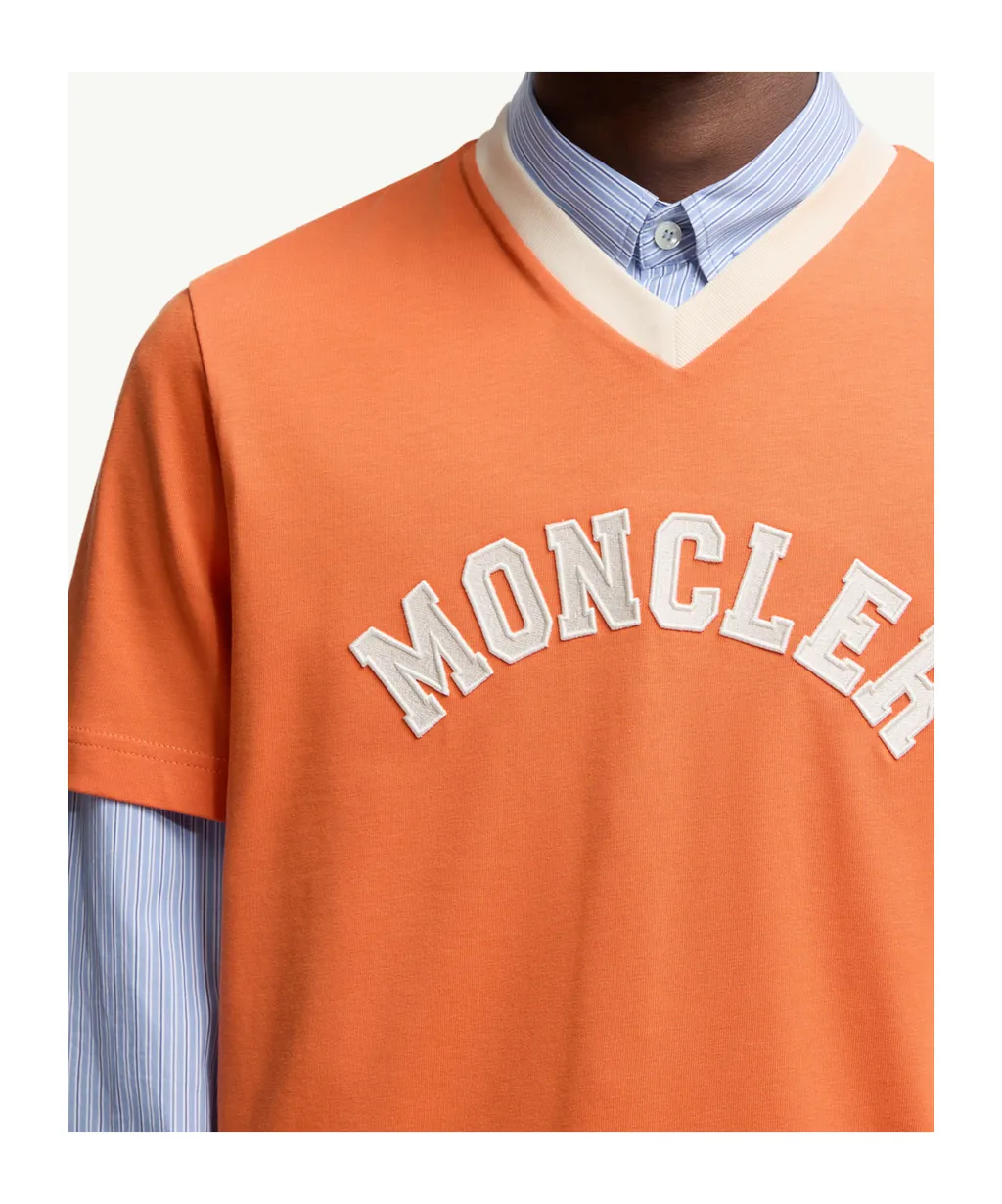 Embroidered Logo Cotton Piquet V-Neck T-Shirt