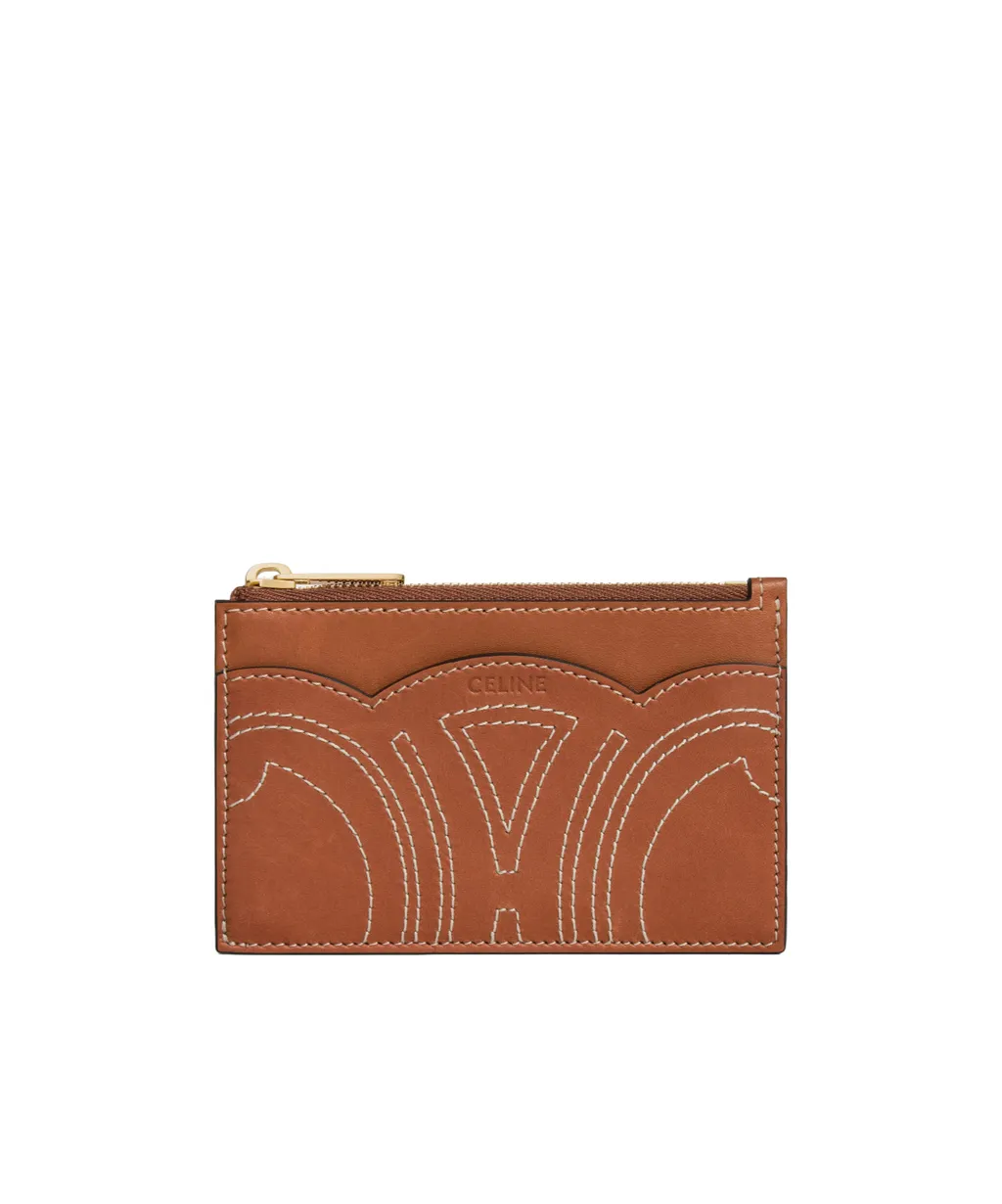 Zipped Card Holder In Natural Calfskin