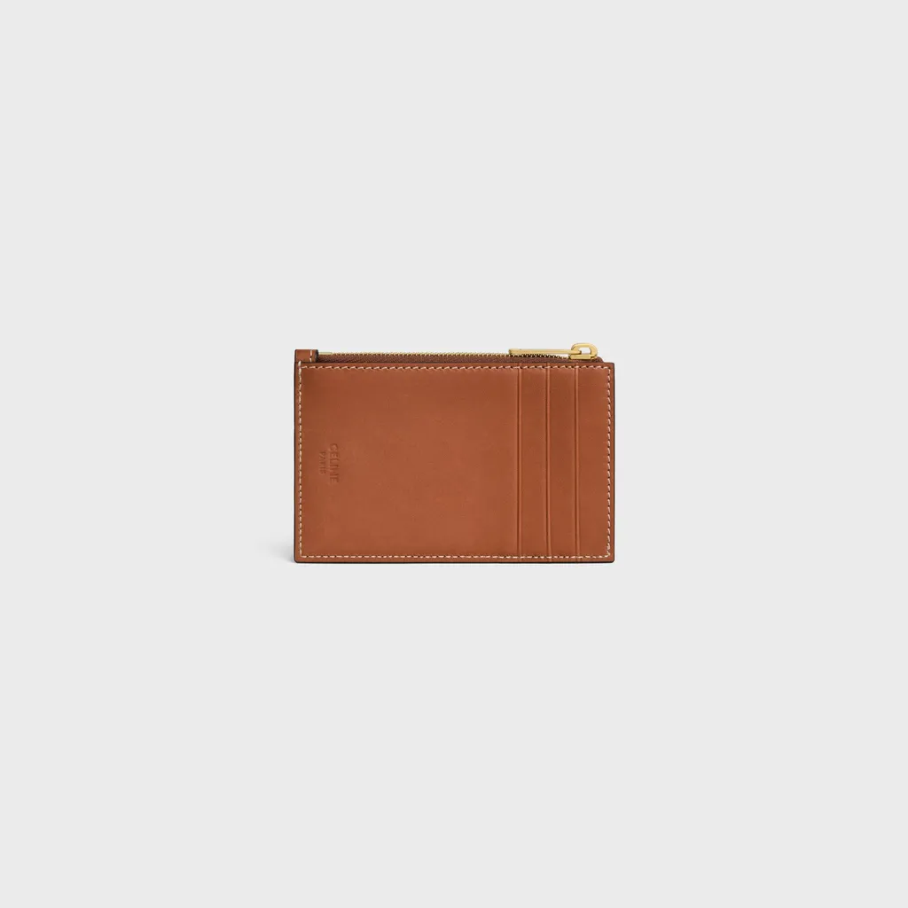 Zipped Card Holder In Natural Calfskin