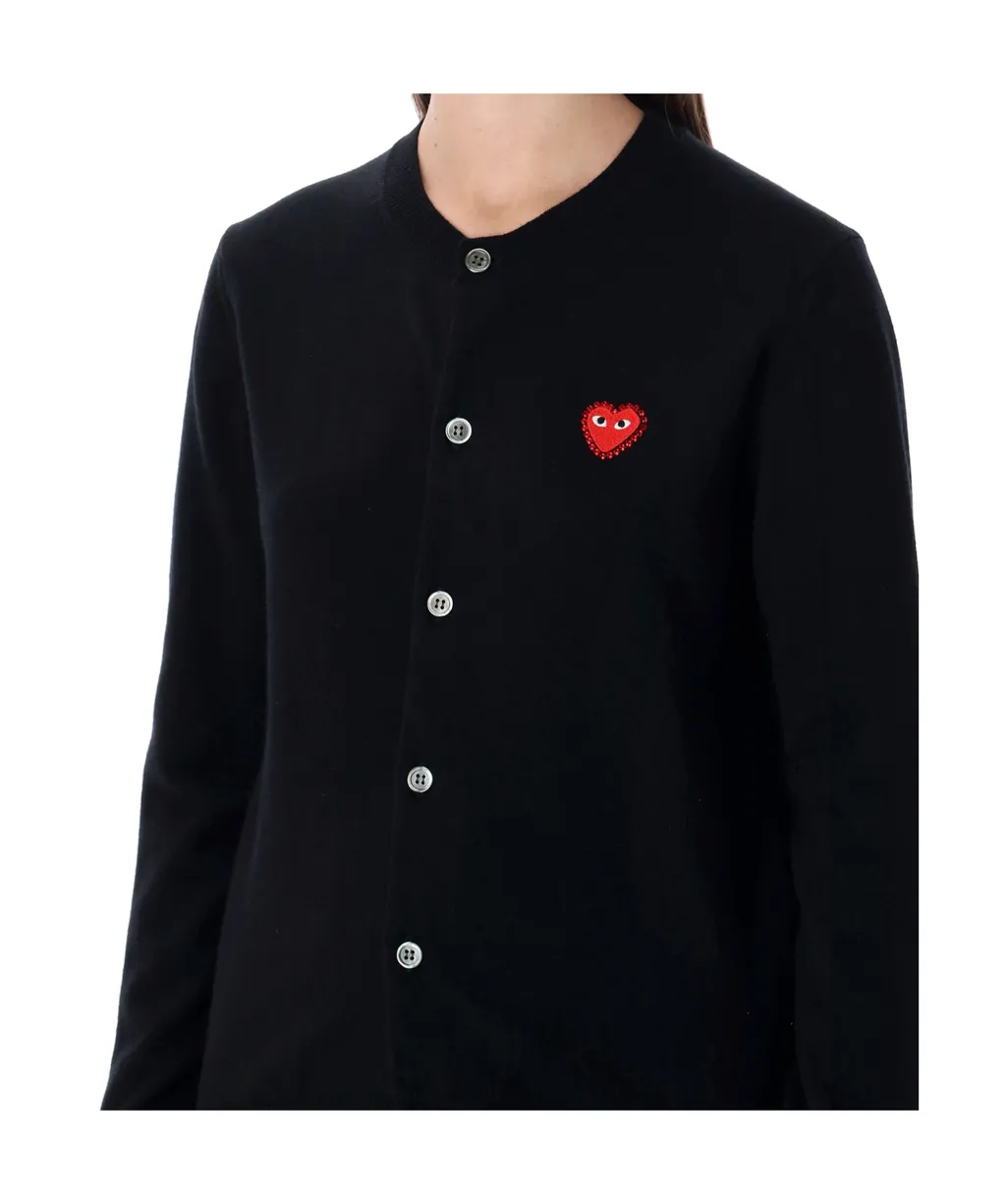 Comme Des GarÇOns Play Logo Detailed Crewneck Cardigan