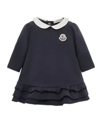 Moncler Enfant Logo Patch Ruffle Detailed Dress