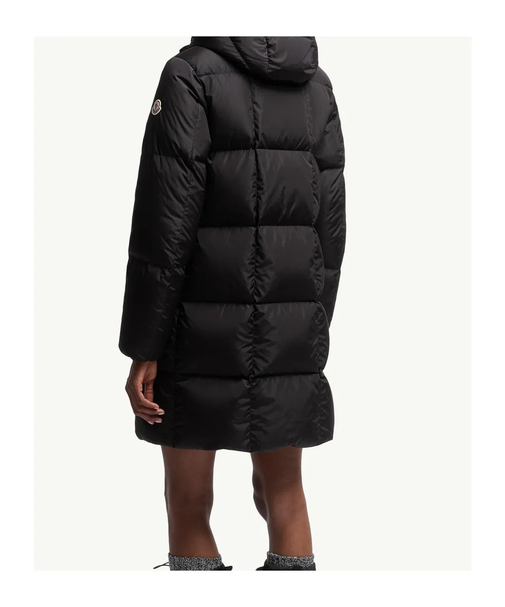 Litte Square-Quilted Hooded Long Down Jacket