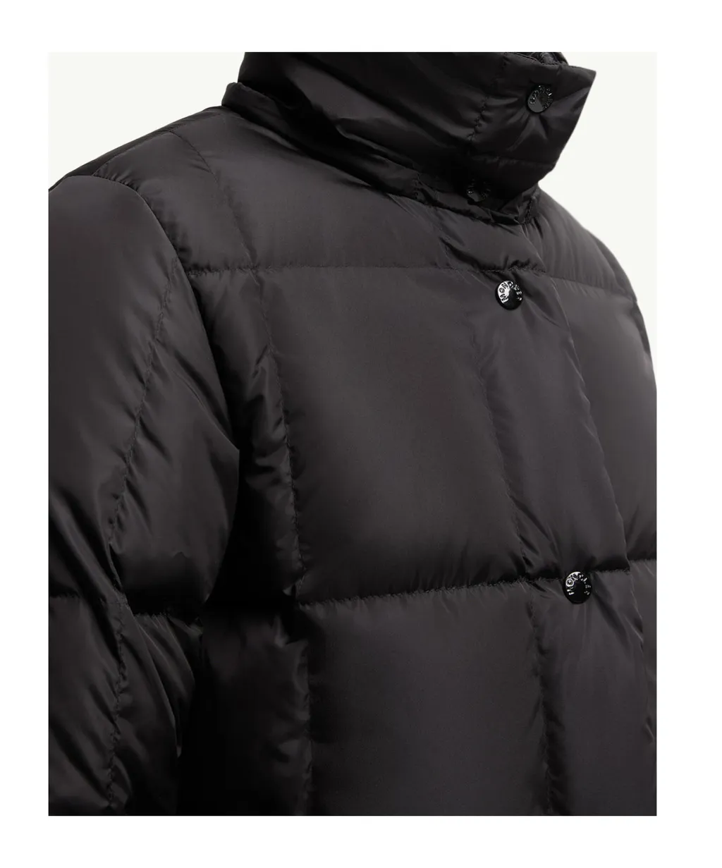 Litte Square-Quilted Hooded Long Down Jacket