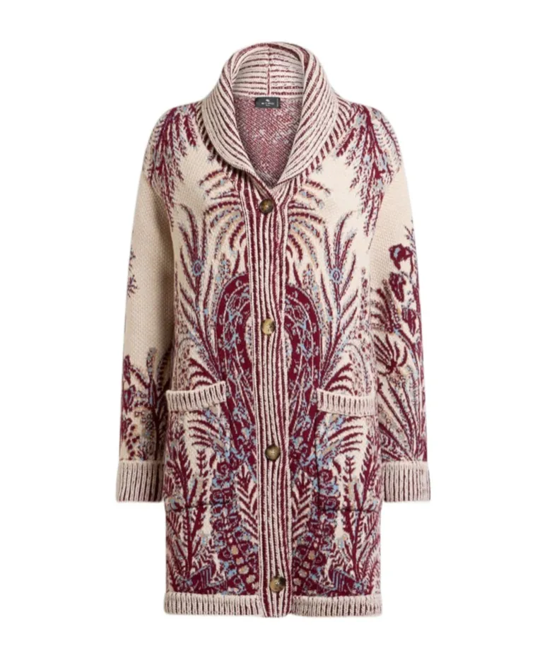Wool And Cotton Jacquard Maxi Cardigan