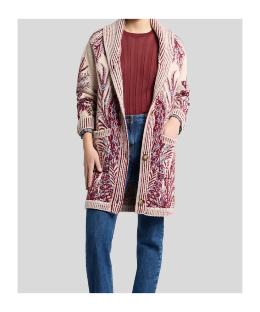 Wool And Cotton Jacquard Maxi Cardigan