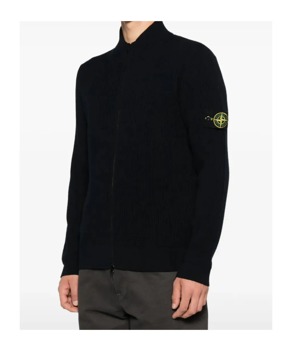 Stone Island Logo Patch Zip-Up Cardigan