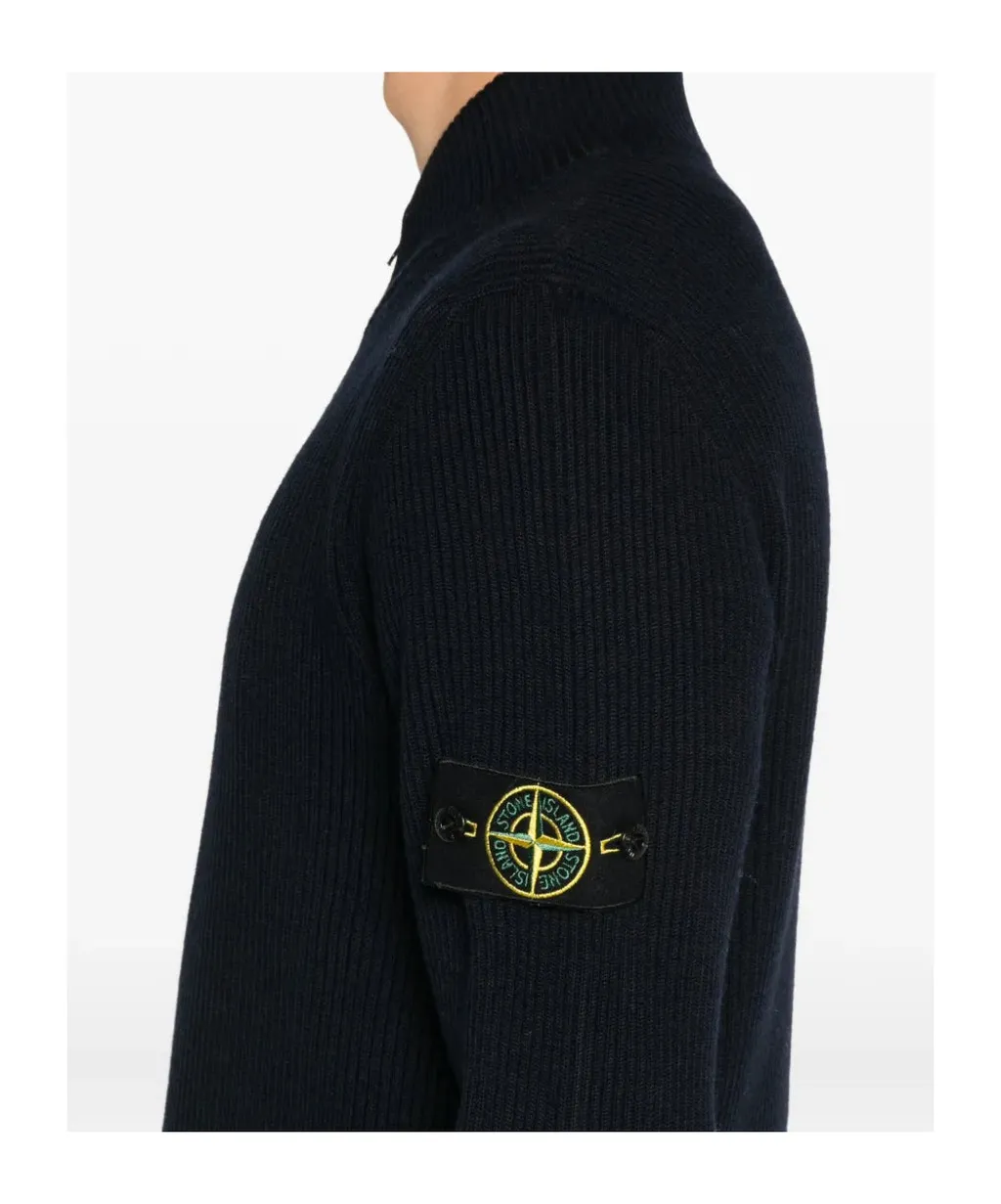 Stone Island Logo Patch Zip-Up Cardigan