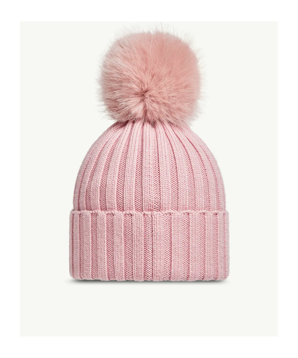 Wool Beanie With Faux Fur Pom Pom