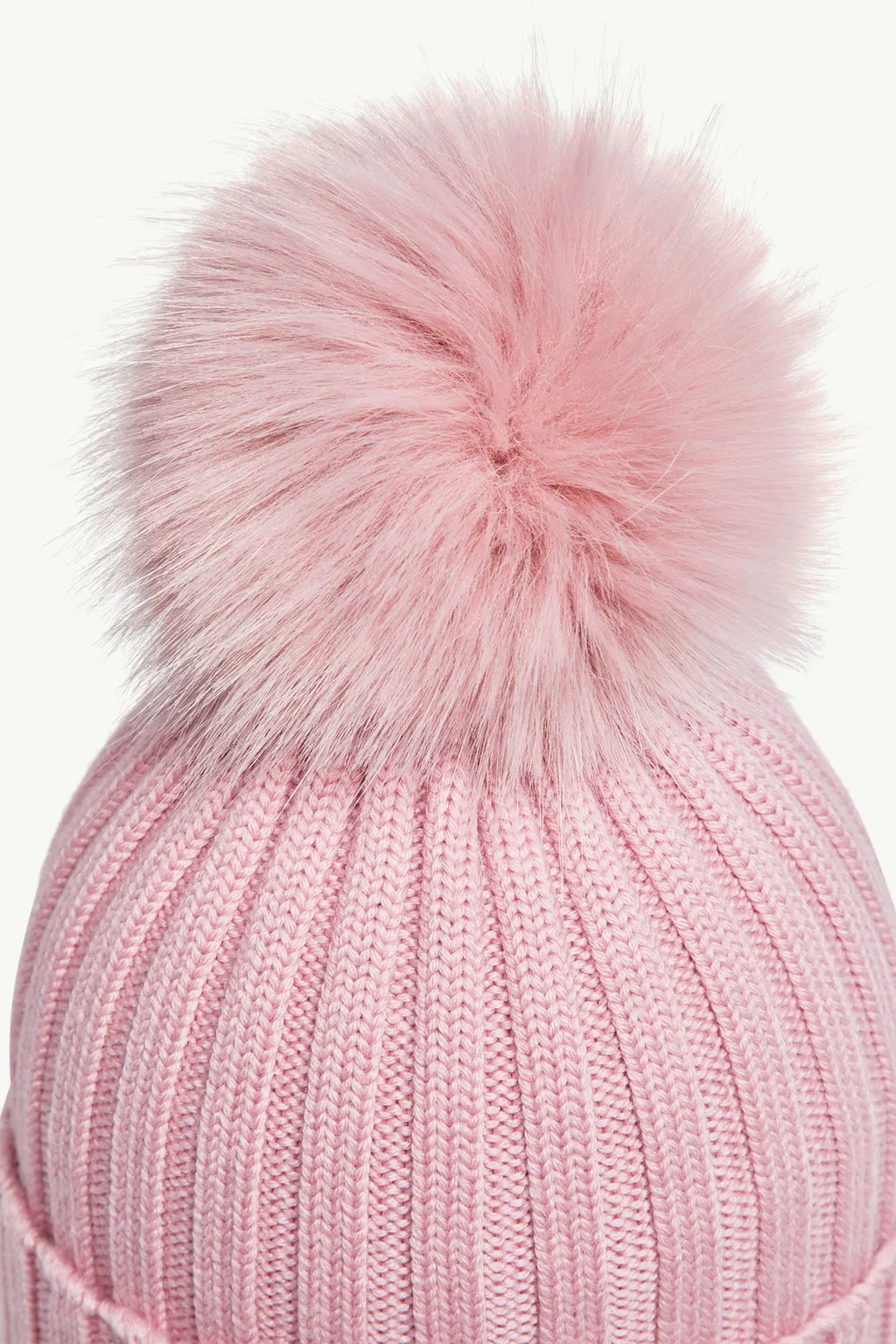 Wool Beanie With Faux Fur Pom Pom