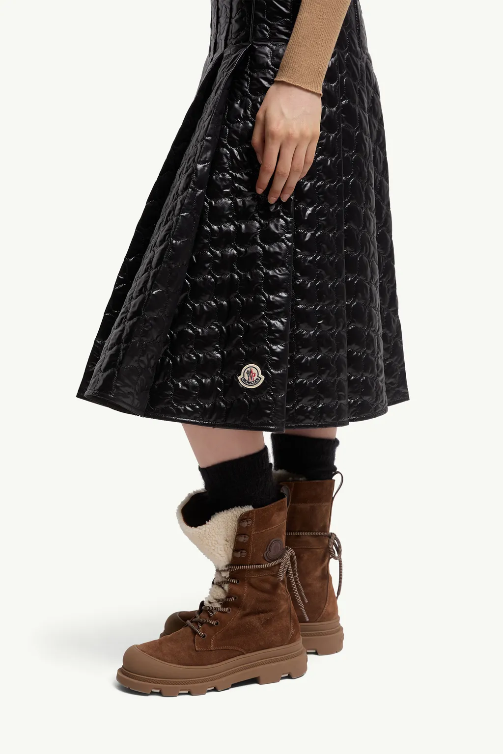 Square-Quilted Padded Midi Skirt