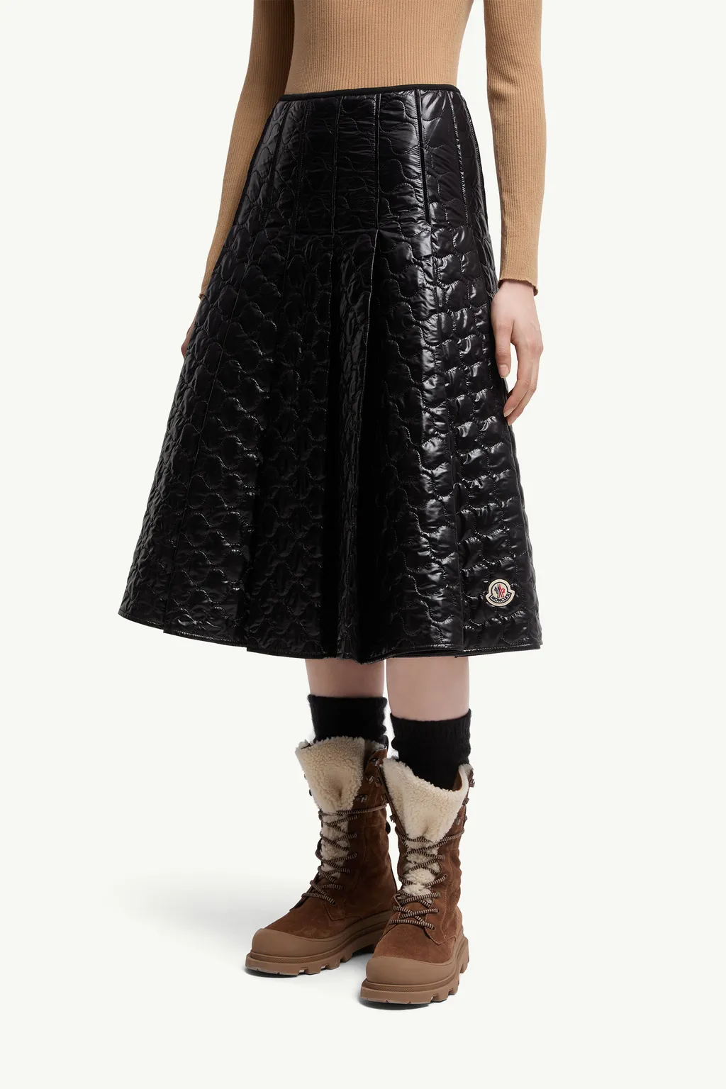 Square-Quilted Padded Midi Skirt
