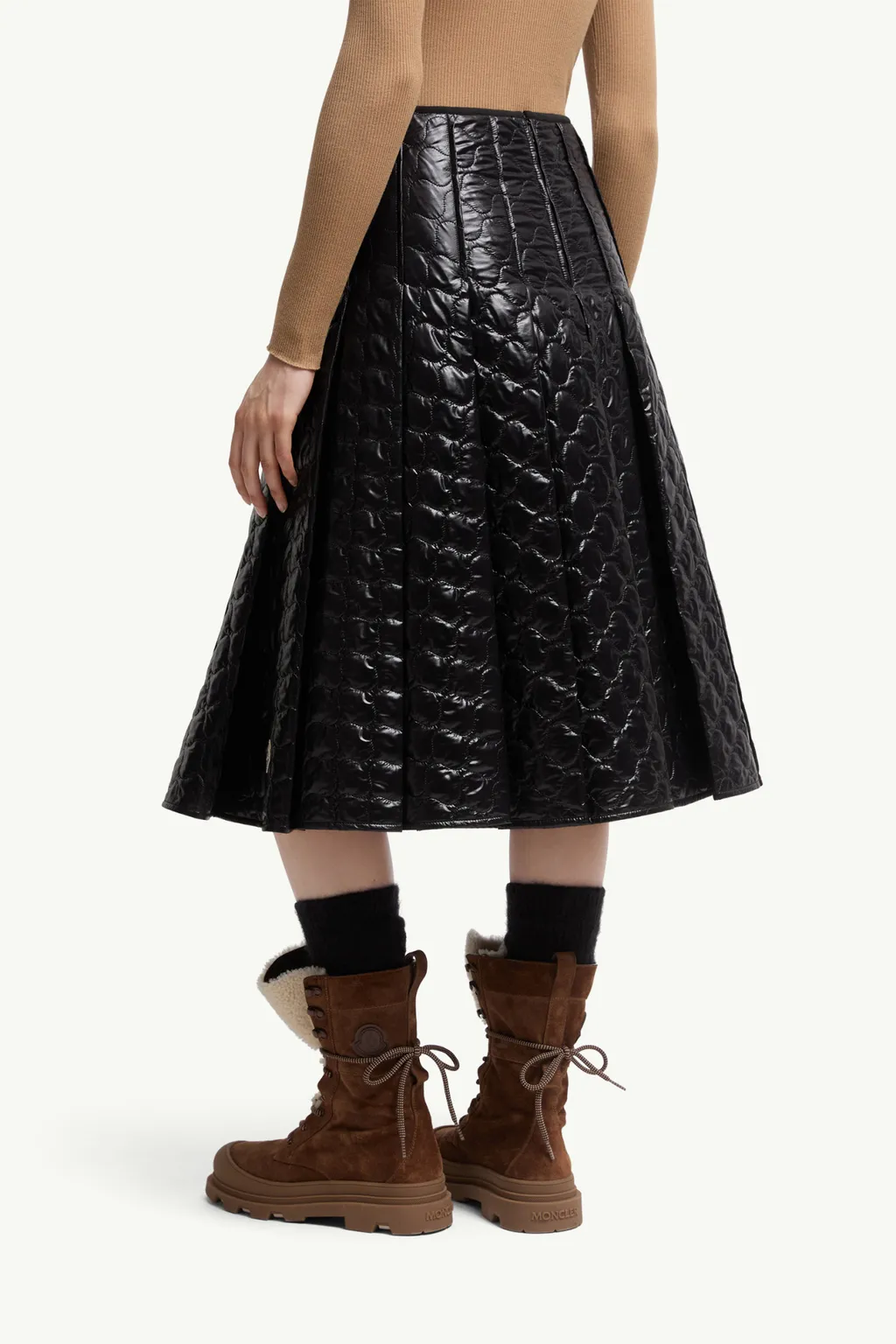 Square-Quilted Padded Midi Skirt
