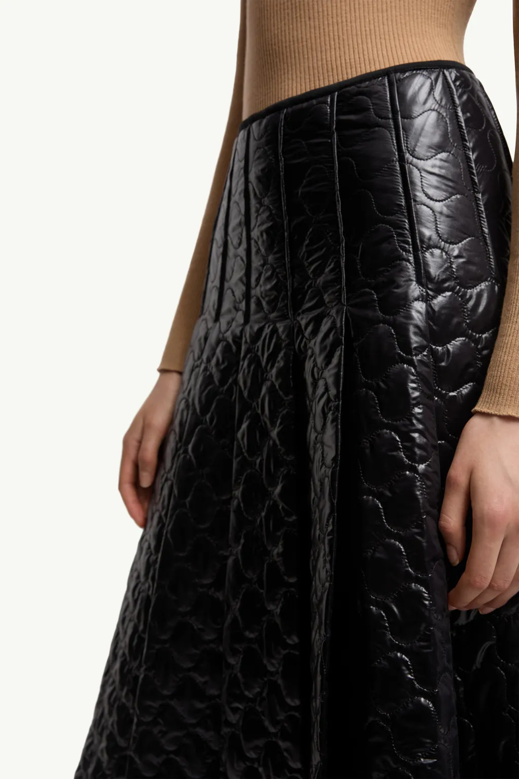 Square-Quilted Padded Midi Skirt