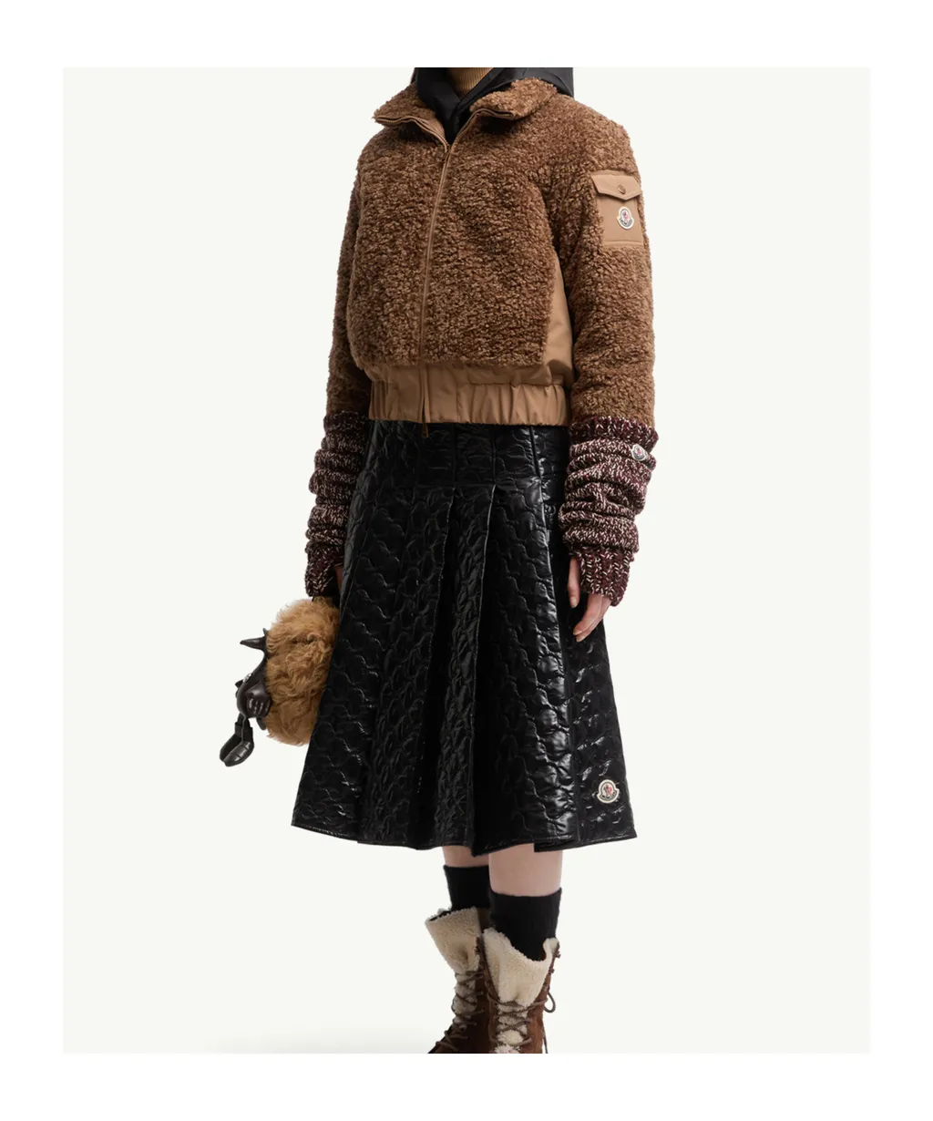 Square-Quilted Padded Midi Skirt
