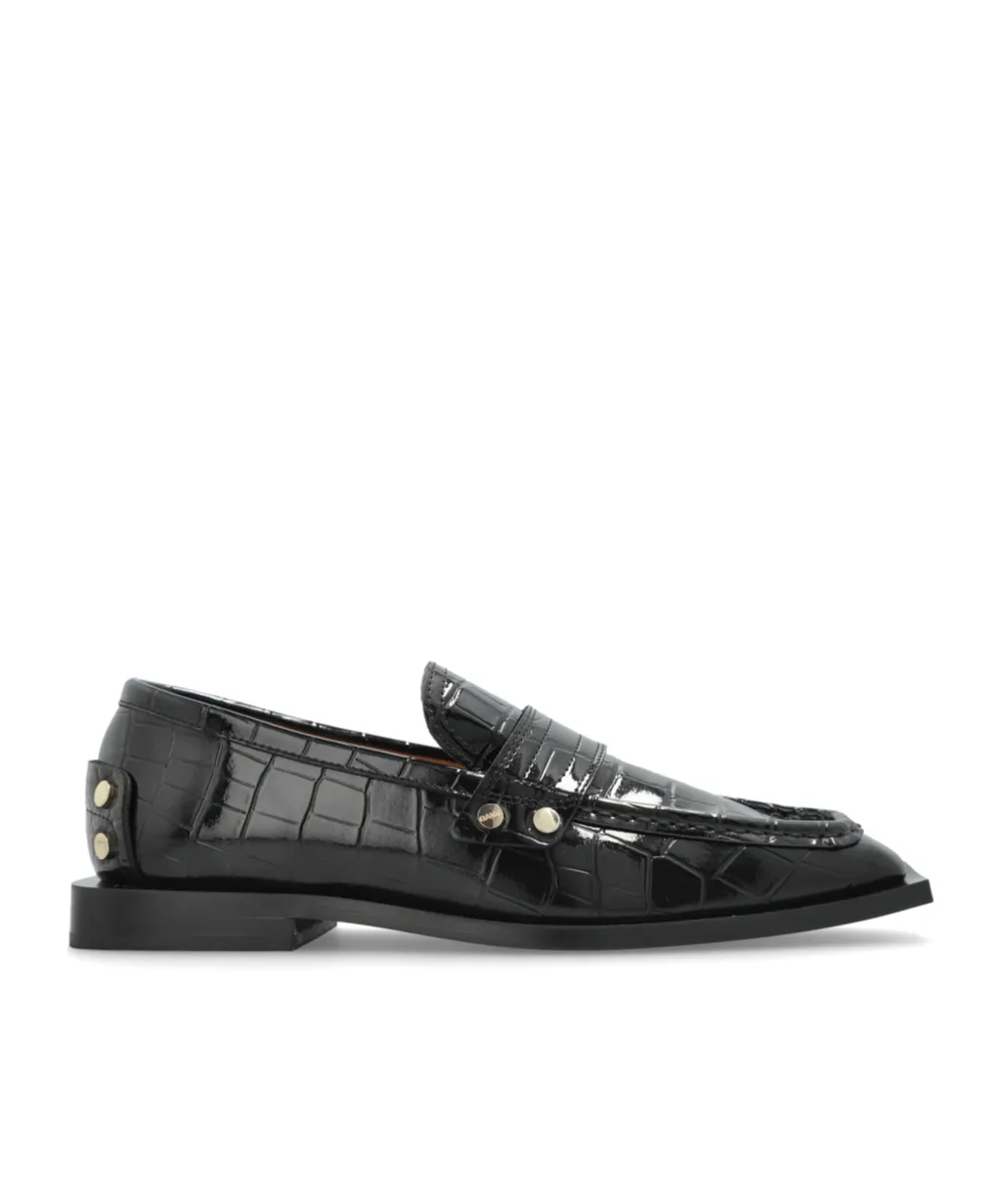 Studded Loafers In Black Croco