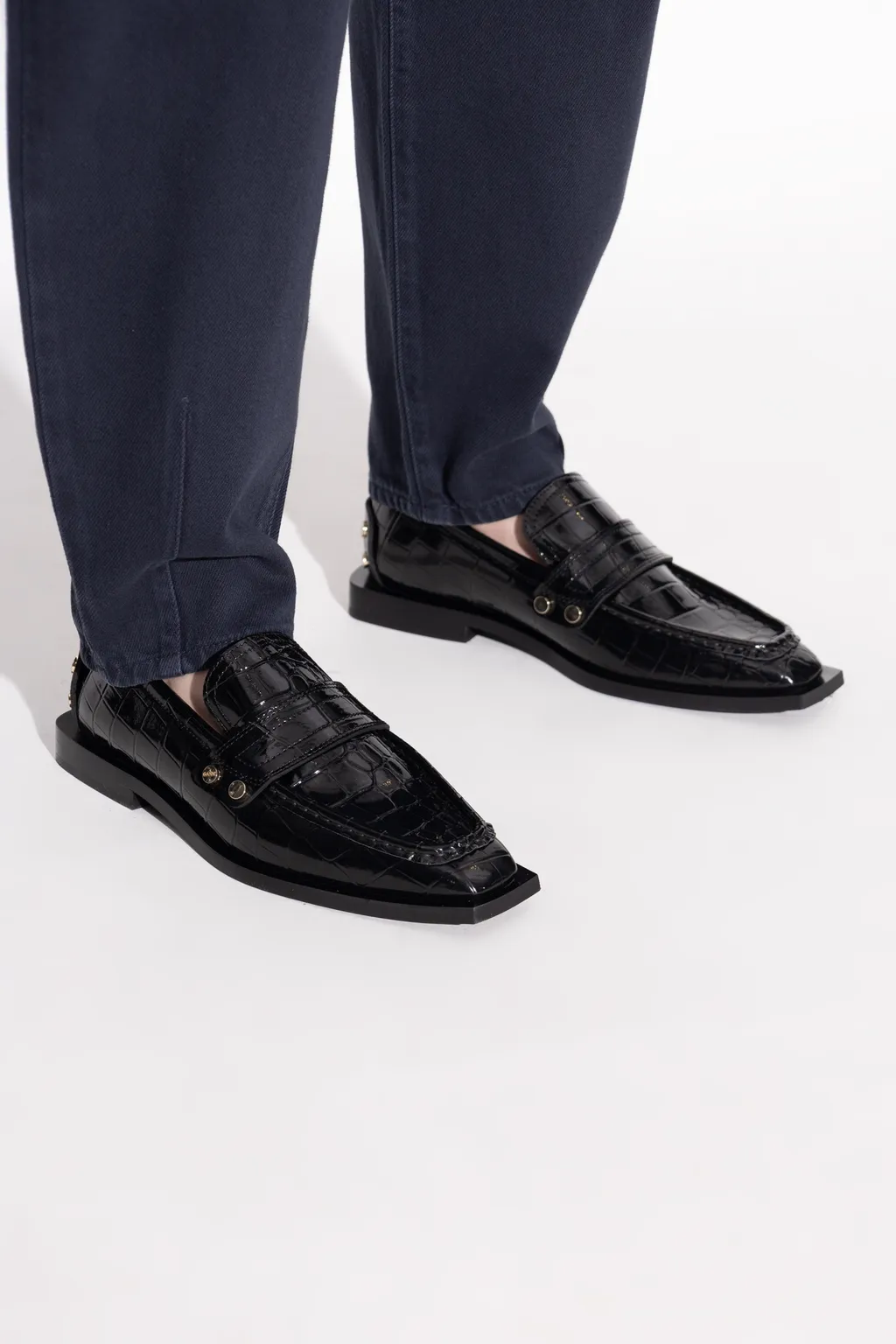 Studded Loafers In Black Croco