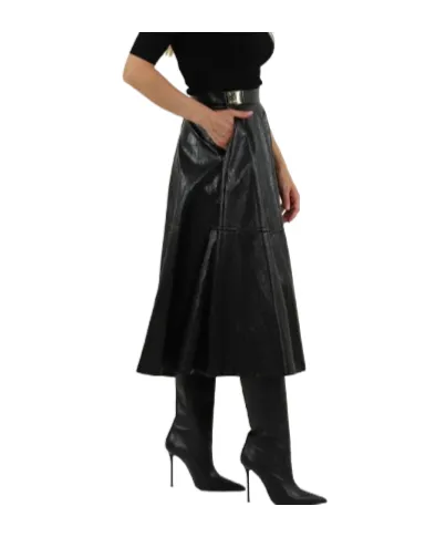 Leather-Effect Panelled Midi Skirt