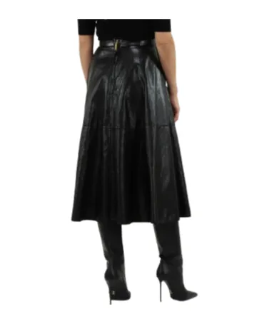 Leather-Effect Panelled Midi Skirt
