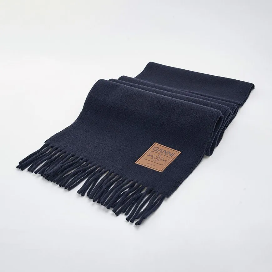 Ganni Logo Patch Fringed Scarf