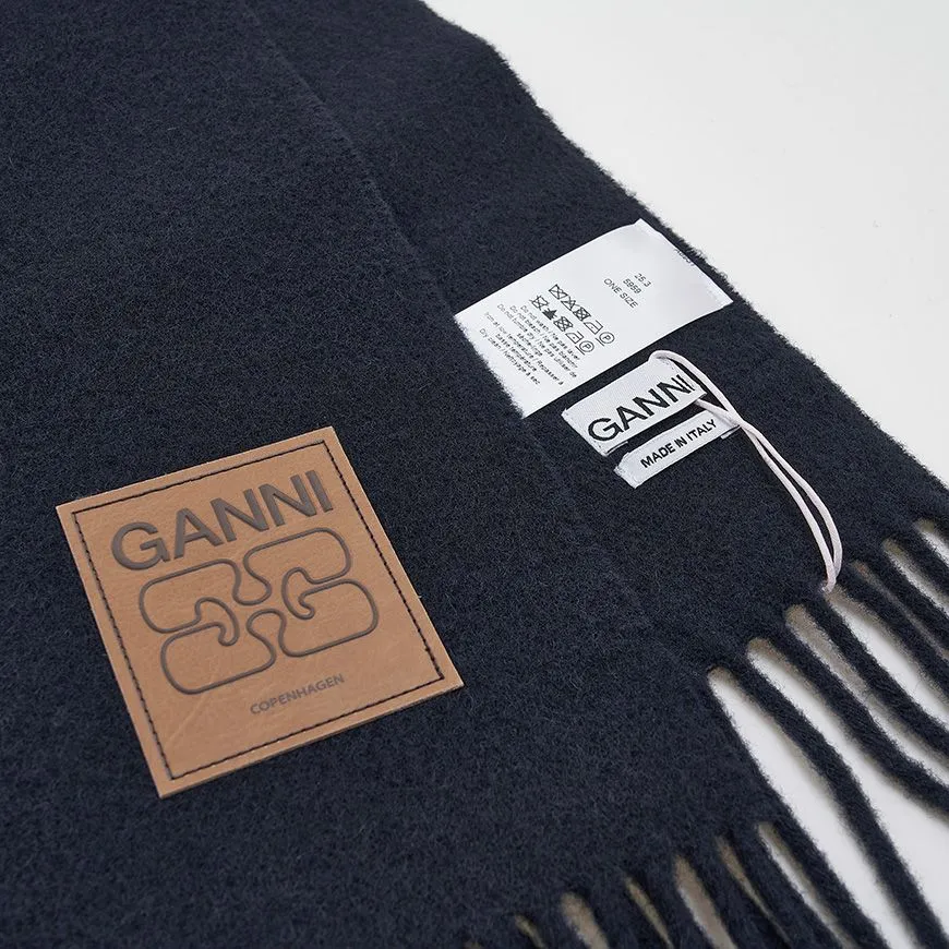 Ganni Logo Patch Fringed Scarf