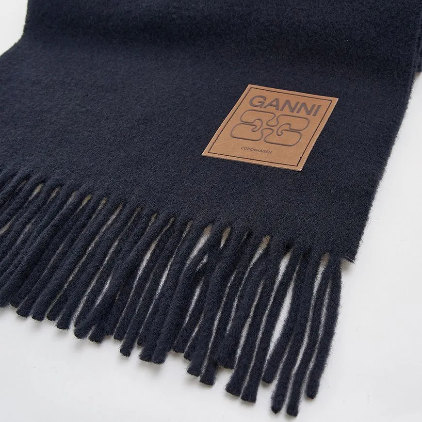 Ganni Logo Patch Fringed Scarf