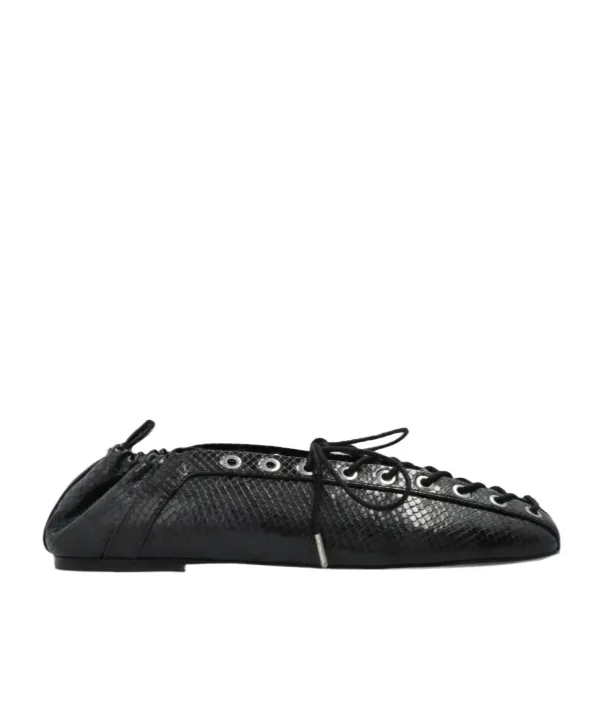 Lace-Up Ballerinas In Black Snake