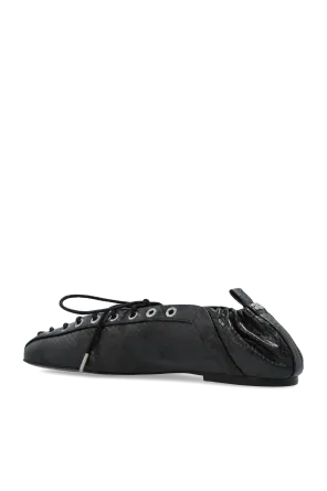Lace-Up Ballerinas In Black Snake