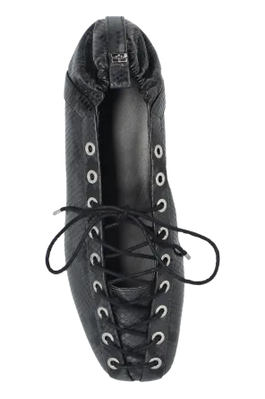 Lace-Up Ballerinas In Black Snake