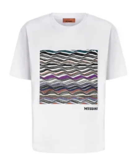 Wave-Pattern Box-Applique T-Shirt