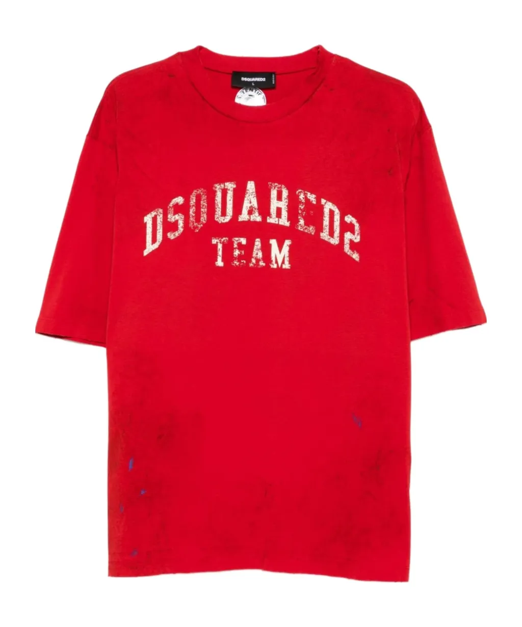 Dsquared2 Logo Printed Crewneck Distressed T-Shirt