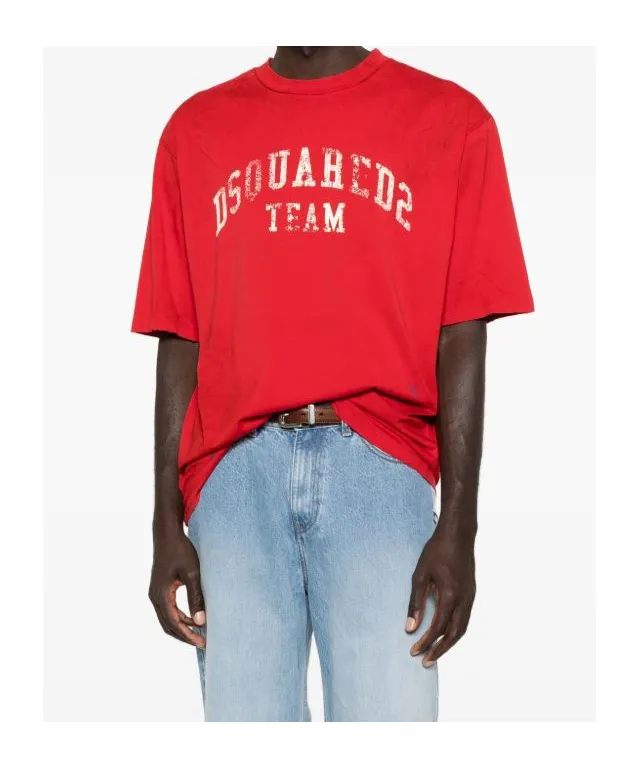 Dsquared2 Logo Printed Crewneck Distressed T-Shirt