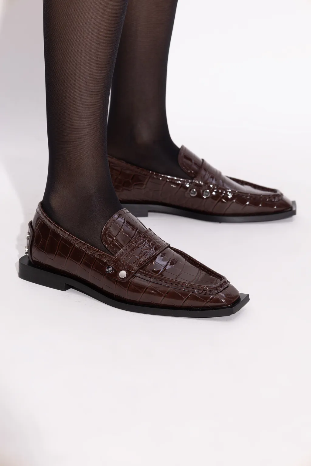 Studded Loafers In Brown Croco