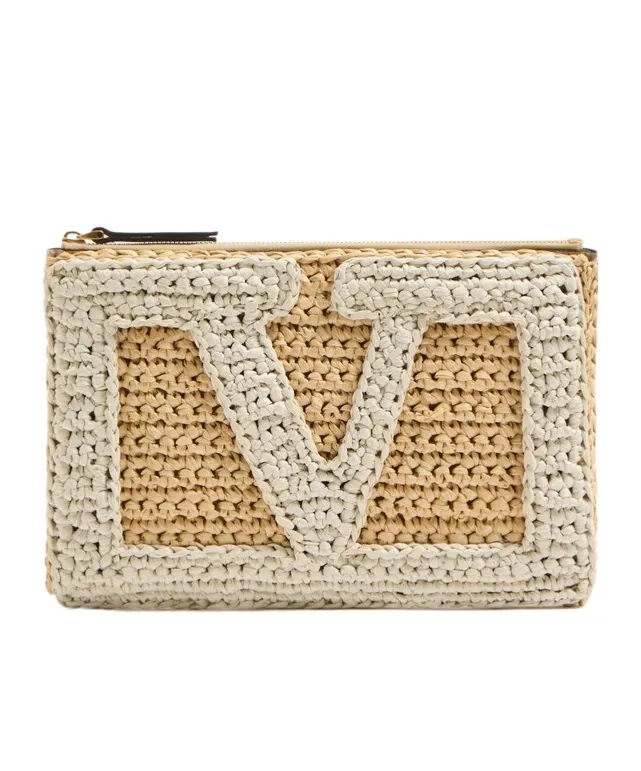Valentino Garavani Viva Superstar Small Pouch In Synthetic Raffia