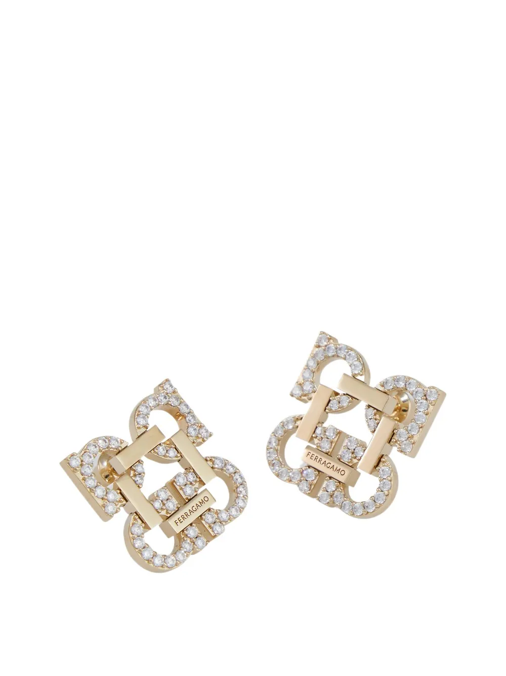 Crystal Embellished Four Gancini Clip On Earrings