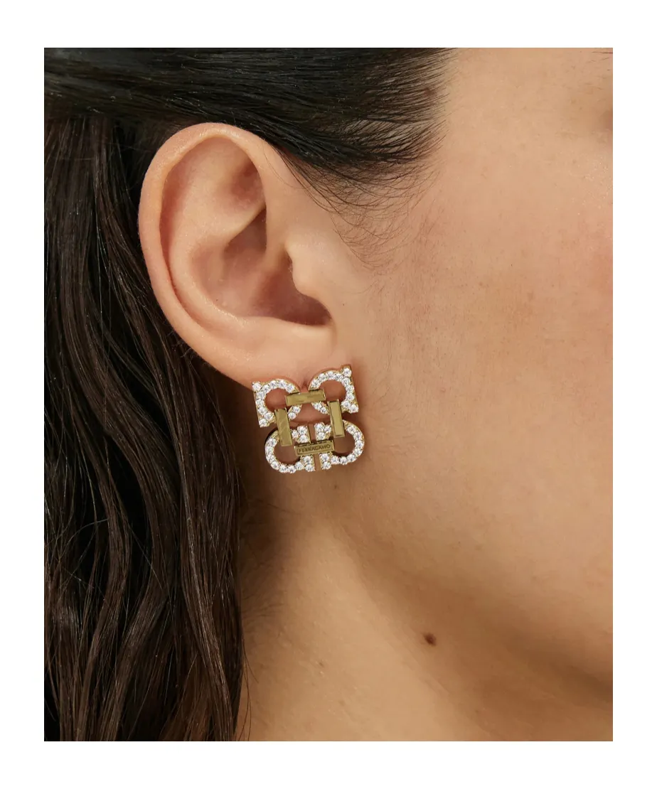 Crystal Embellished Four Gancini Clip On Earrings