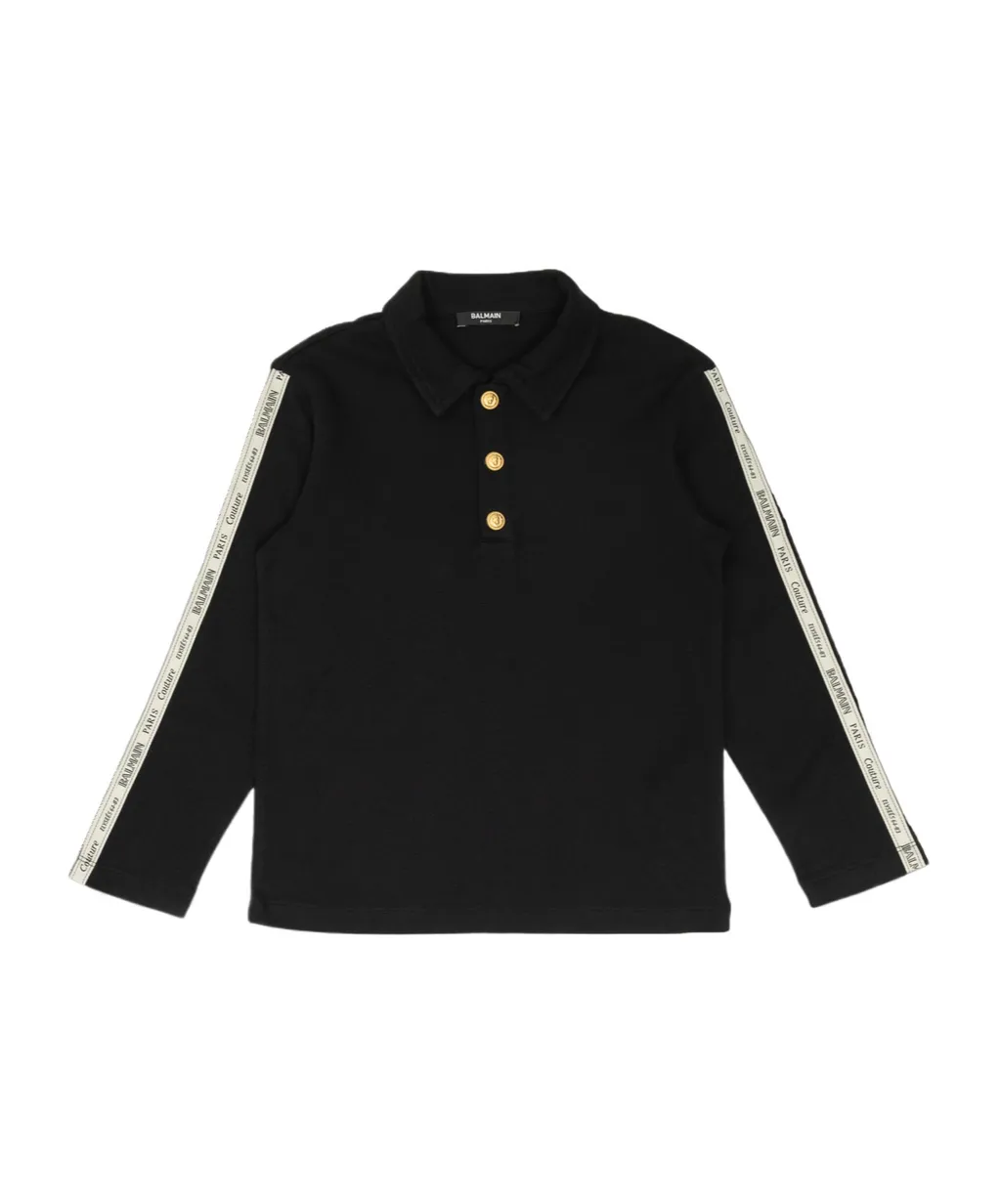 Balmain Kids Logo Band Long-Sleeved Polo Shirt