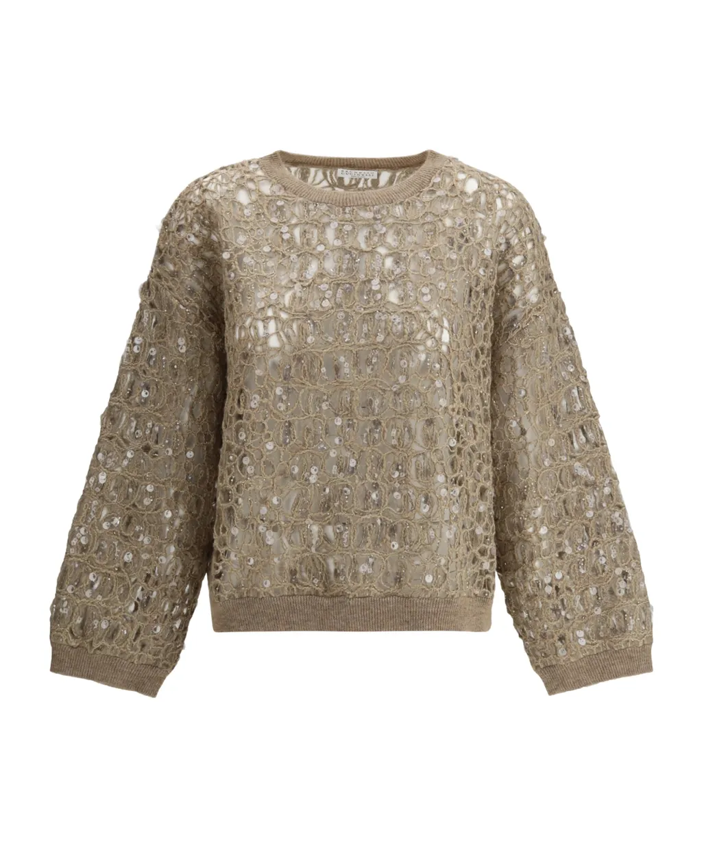 Sequin-Embellished Open-Knit Sweater
