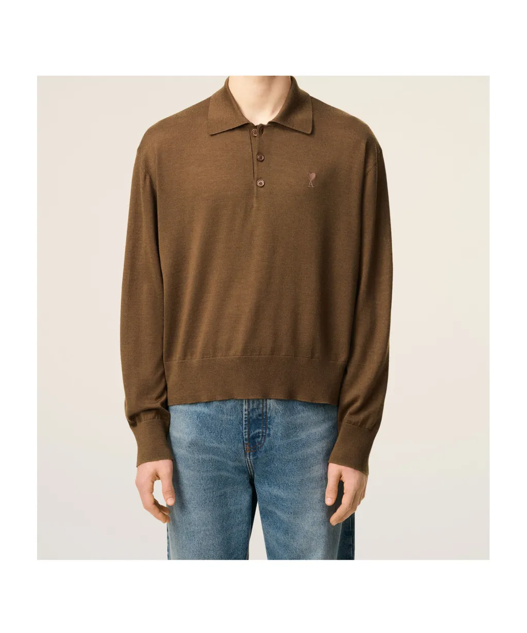 Ami Paris Logo Embroidered Long-Sleeved Polo Shirt