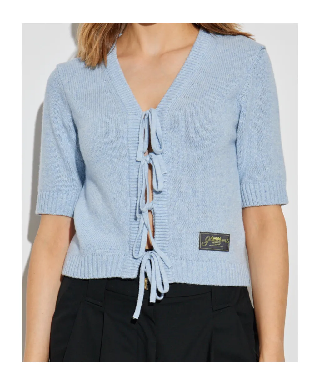 Ganni Logo Patch Tie Fastened Cardigan