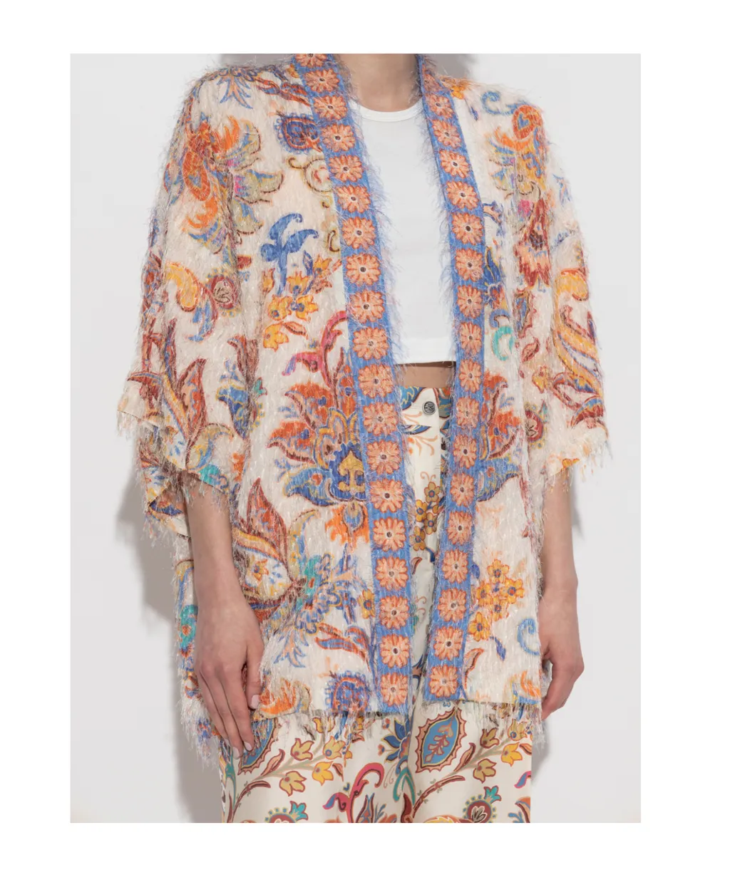 Etro Patterned Fringed Knit Cardigan