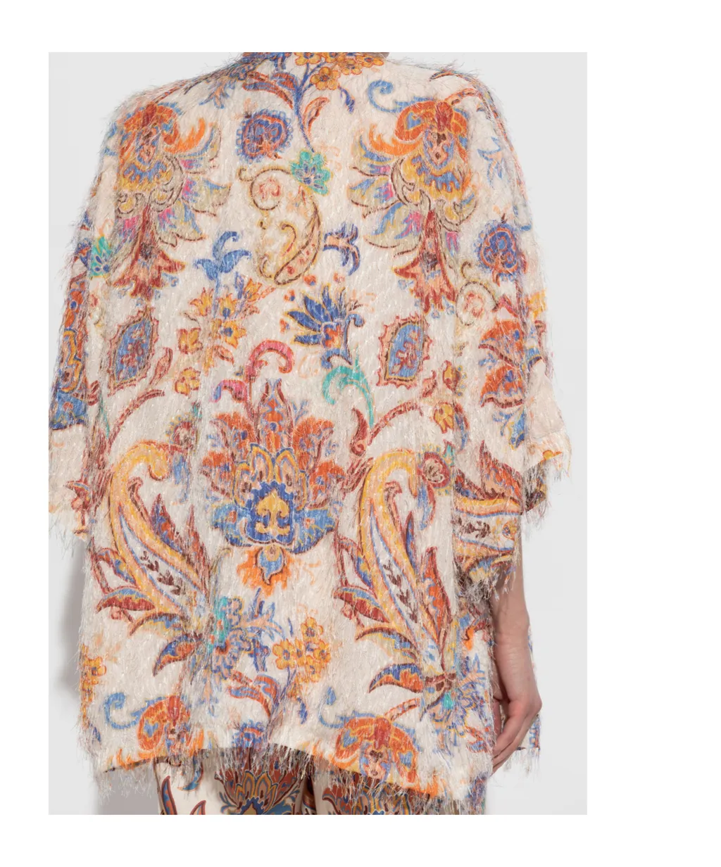 Etro Patterned Fringed Knit Cardigan