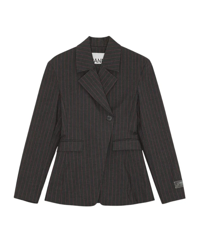 Ganni Single-Buttoned Pinstriped Blazer