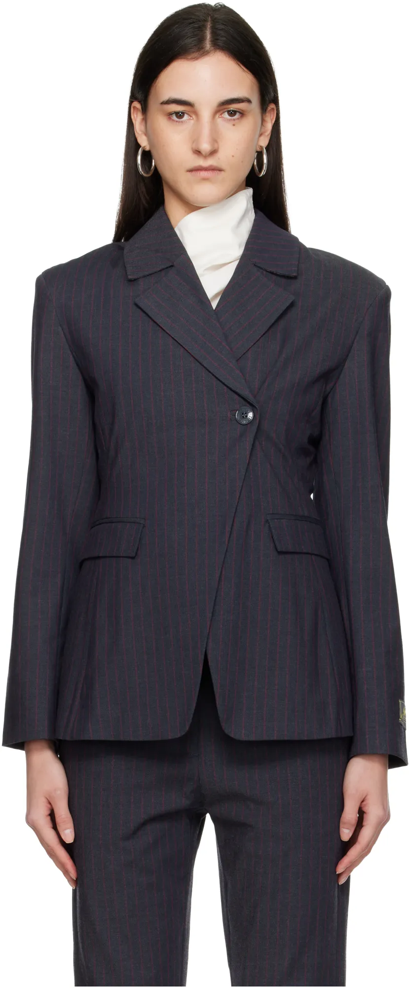 Ganni Single-Buttoned Pinstriped Blazer