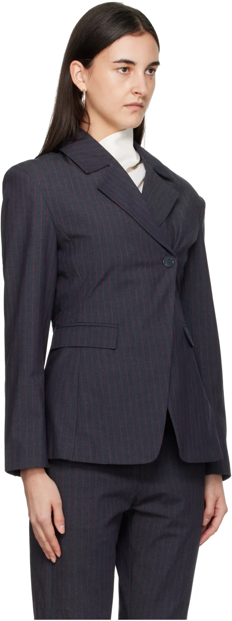Ganni Single-Buttoned Pinstriped Blazer
