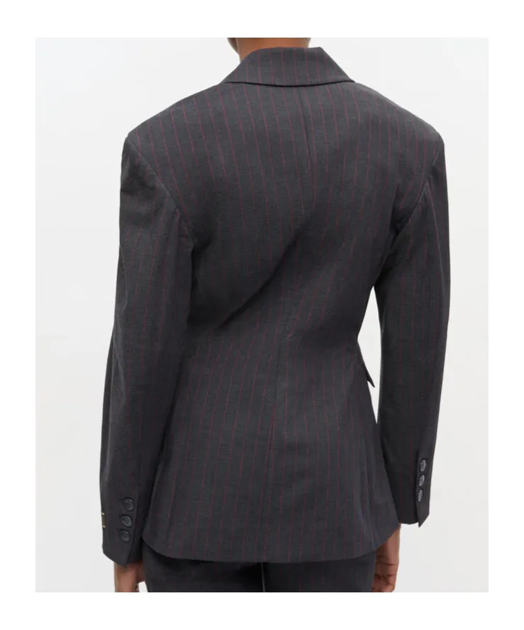 Ganni Single-Buttoned Pinstriped Blazer